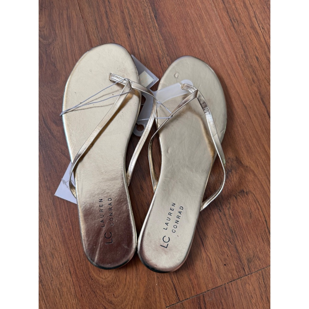 LC Lauren Conrad Honeygold Metallic Flip Flop Sandals Gold Womens Size 10 NWT
